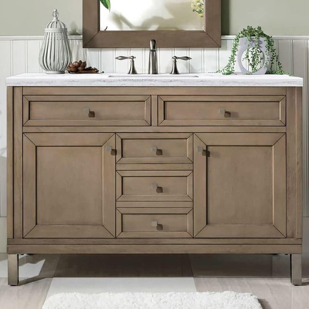 James Martin Vanities Chicago 48&quot; Single Bathroom Vanity in Whitewashed Walnut with 3 cm Arctic Fall Solid Surface Top and Rectangular Sink, , large