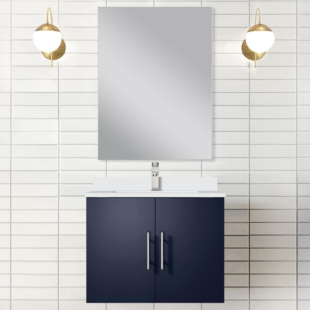 Lexora Home Geneva 24&quot; Single Bathroom Vanity in Glossy White with 2 cm White Cultured Marble Top, Rectangular Sink and 18&quot; Mirror, , large
