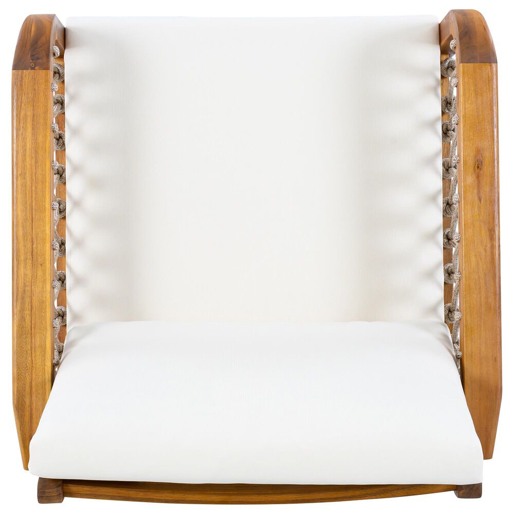 Hearth and Haven Outdoor Club Chair with Handwoven Rope Armrest and Light Teak Frame in Cream, , large