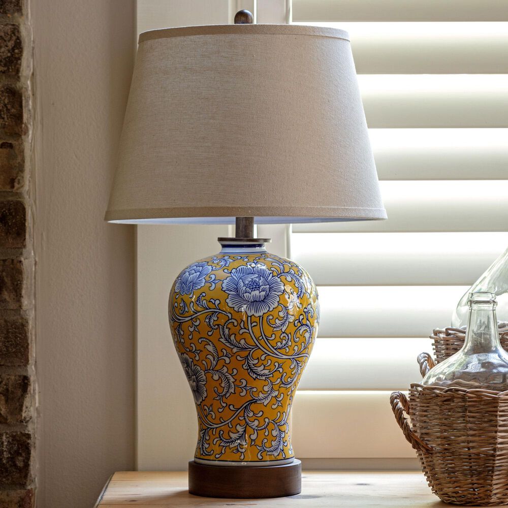 Porch View Chinoiserie Porcelain Table Lamp in Yellow, , large