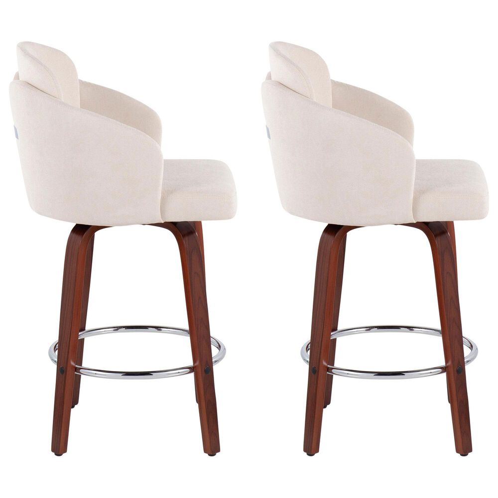 LumiSource Dahlia Swivel Counter Stool with Cream Fabric Upholstery in Walnut and Chrome (Set of 2), , large