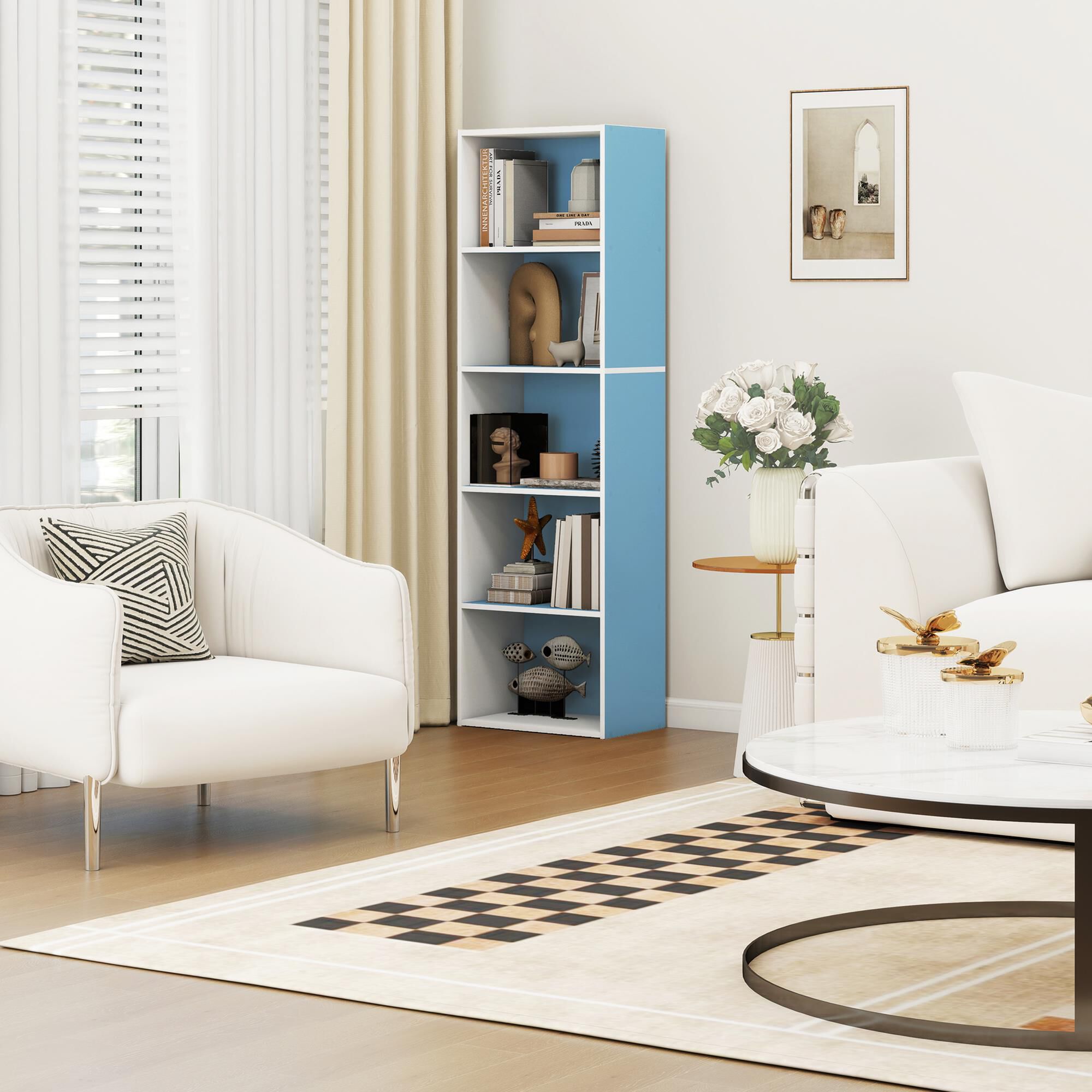HOMLUX 5-Tier Reversible Bookshelf with Decorative Open Shelves in