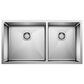 Blanco Quatrus 33" R15 1-3/4 Double Bowl Kitchen Sink in Refined Brushed, , large