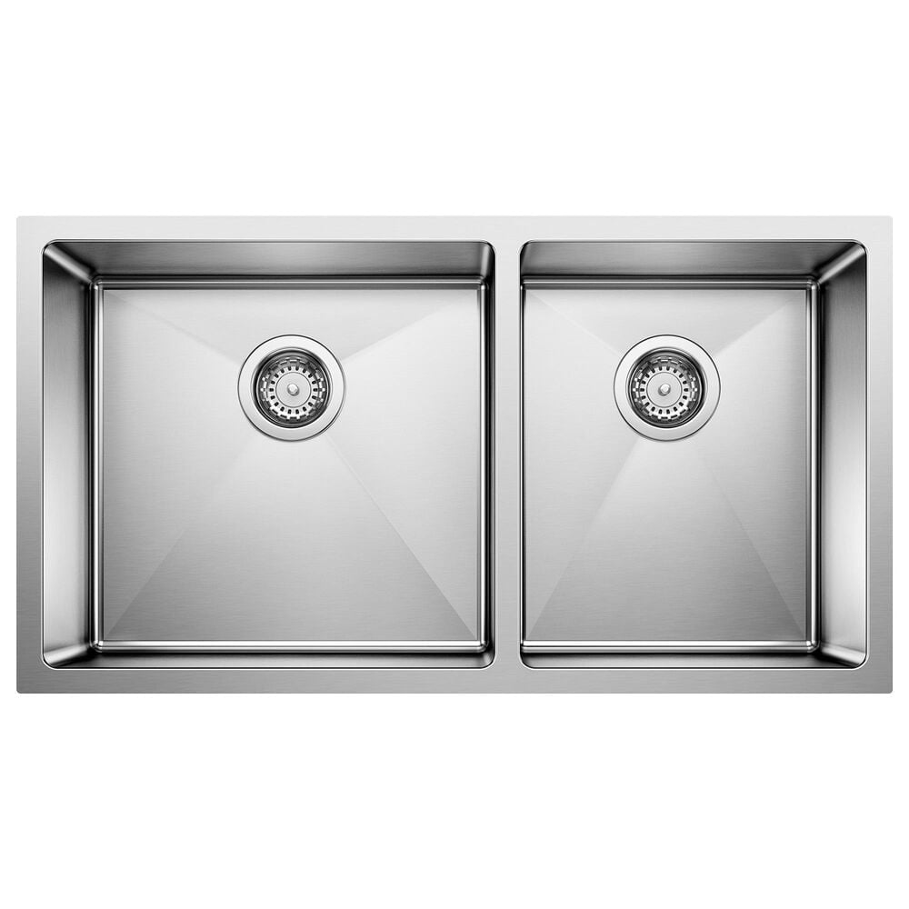 Blanco Quatrus 33" R15 1-3/4 Double Bowl Kitchen Sink in Refined Brushed, , large