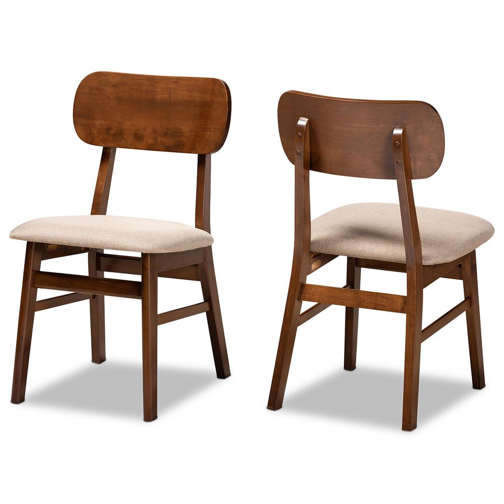 Baxton Studio Euclid Side Chair with Sand Cushion in Walnut Brown (Set of 2), , large