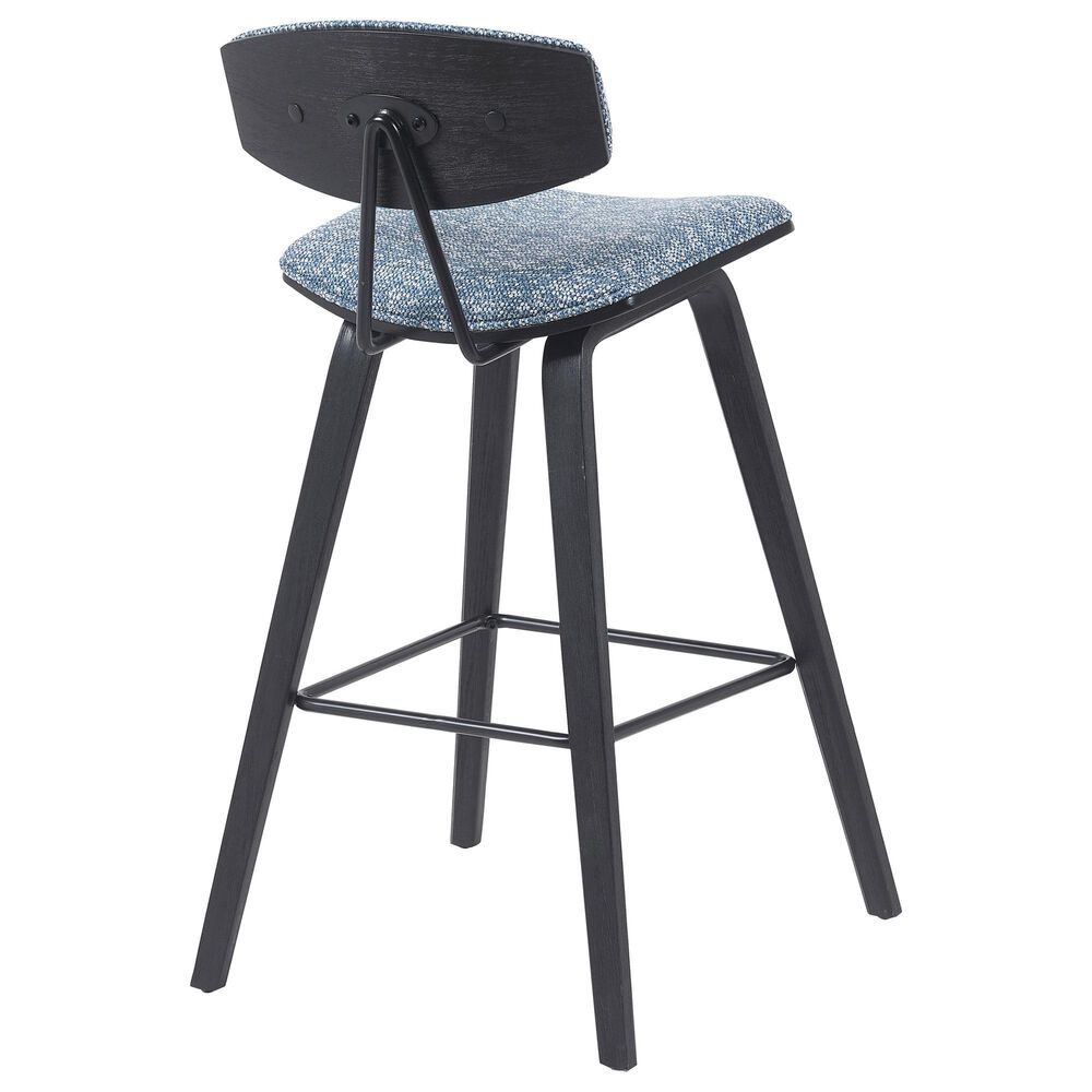 Armen Living Fox Bar Height Stool with Speckled Blue Upholstery in Black Brushed, , large