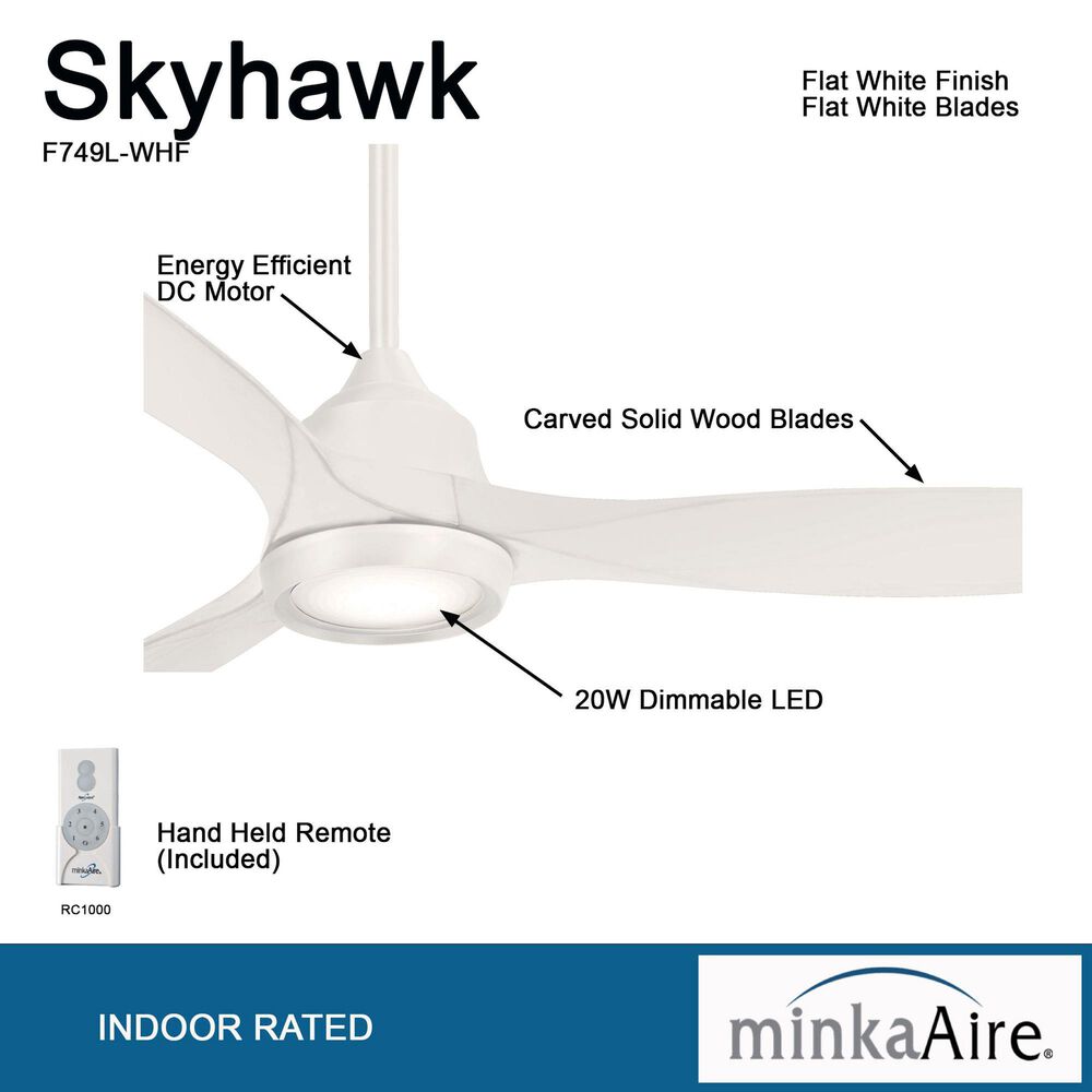 Minka-Aire Skyhawk 60" LED Ceiling Fan in Flat White, , large