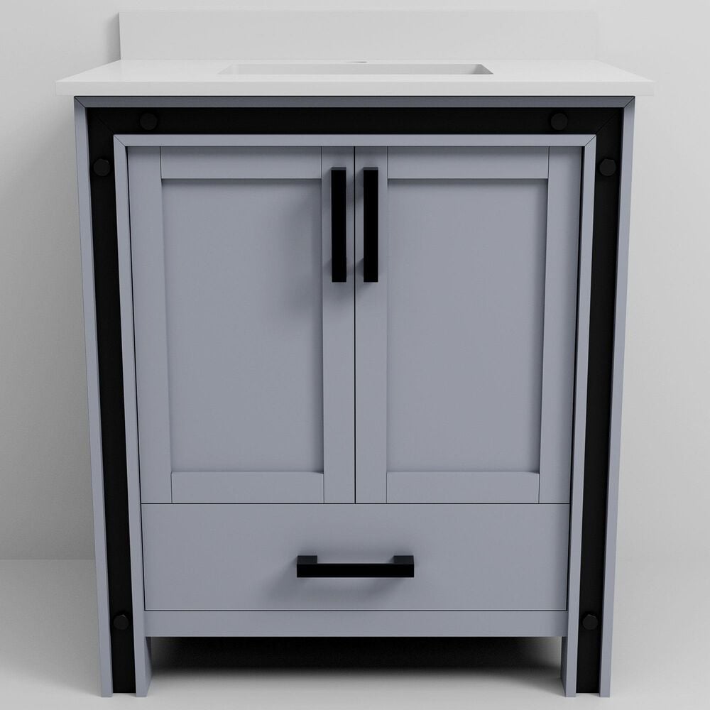 Lexora Home Ziva 30" Single Bathroom Vanity in Dark Grey with 2 cm White Cultured Marble Top and Rectangular Sink, , large