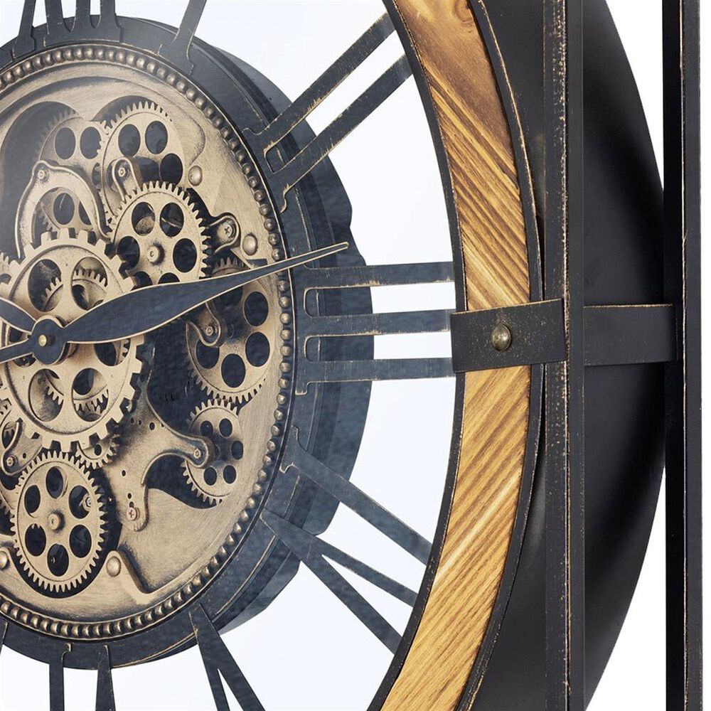Yosemite Home Decor Iron Framed Gear Wall Clock in Black and Gold, , large