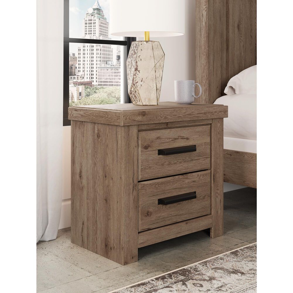 Ashley Oliandon 2 Drawer Nightstand in Light Brown with Charging Capabilities, , large
