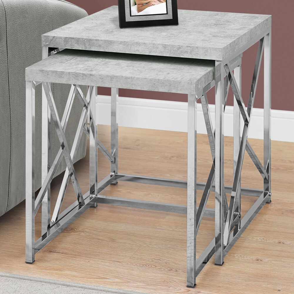 Monarch Specialties Nesting Table in Grey with Cement Finish - Set of 2, , large