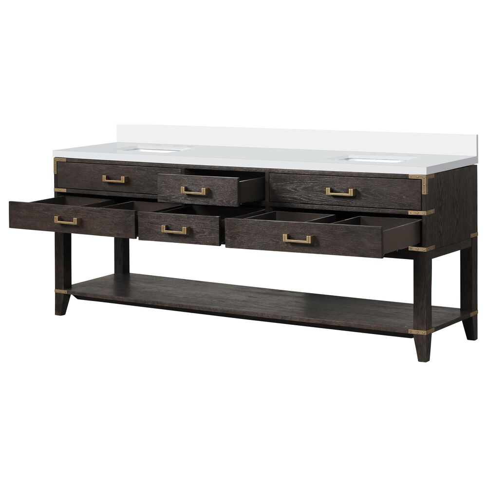 Lexora Home Norwalk 84&quot; Double Bathroom Vanity in Brown Oak with White Quartz Top and Rectangular Sinks, , large