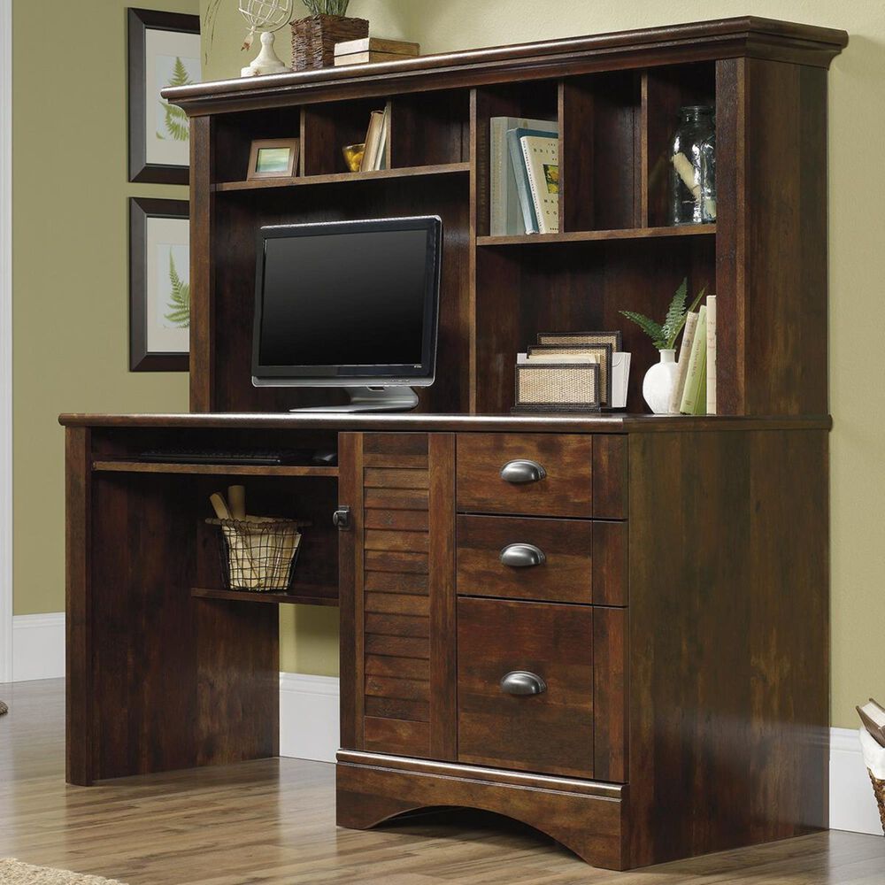 Sauder Harbor View Computer Desk With Hutch in Curado Cherry, , large