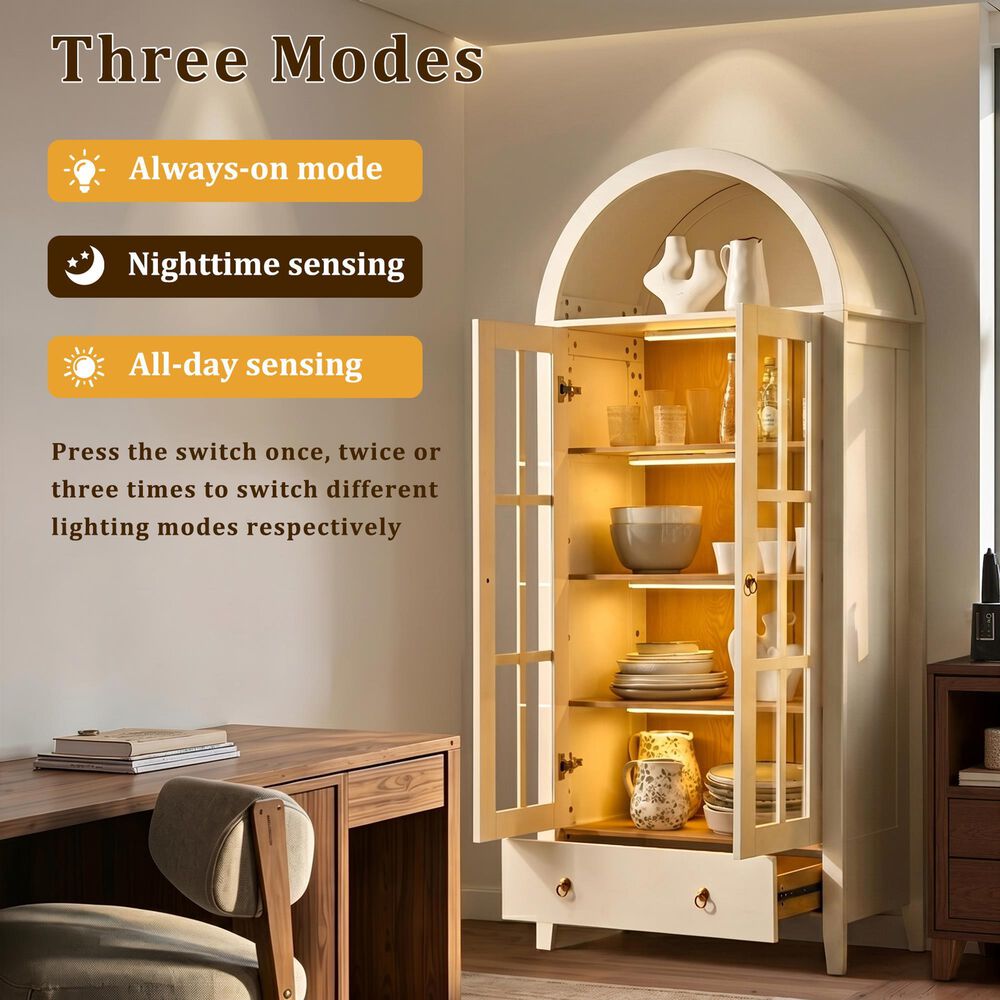 HOMLUX 71" Arched Curved Storage Cabinet in White, , large