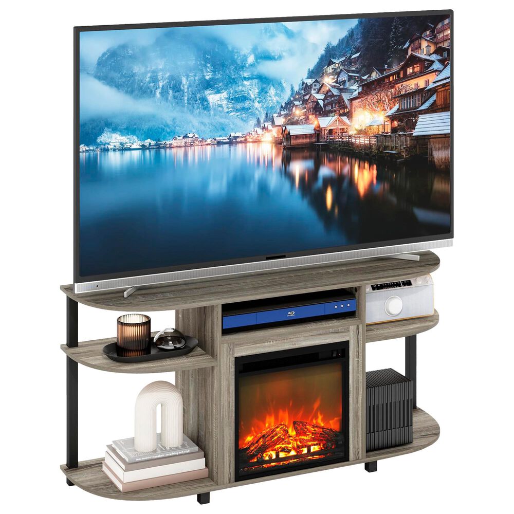 HOMLUX 47" Curved TV Stand with Electric Fireplace in French Oak Grey and Black, , large