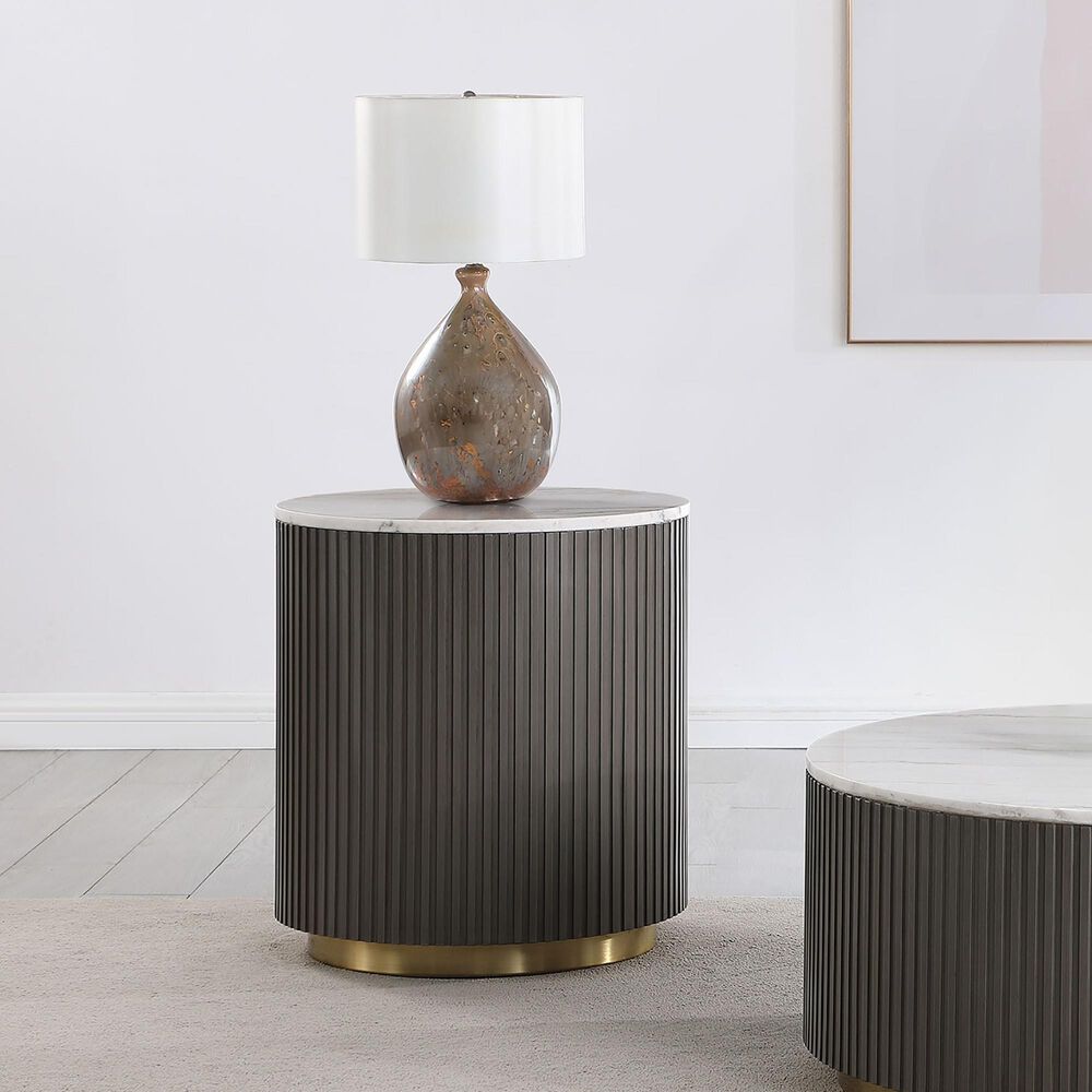 Pacific Landing Jason End Table in White, Charcoal and Brushed Gold, , large