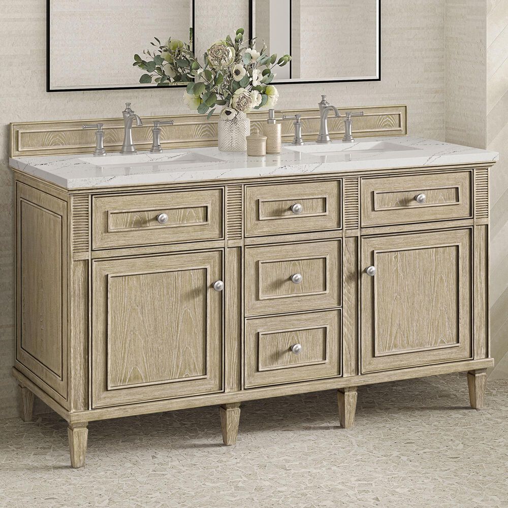 James Martin Vanities Lorelai 60&quot; Double Vanity in Whitewashed Oak with 3 cm Ethereal Noctis Quartz Top, , large