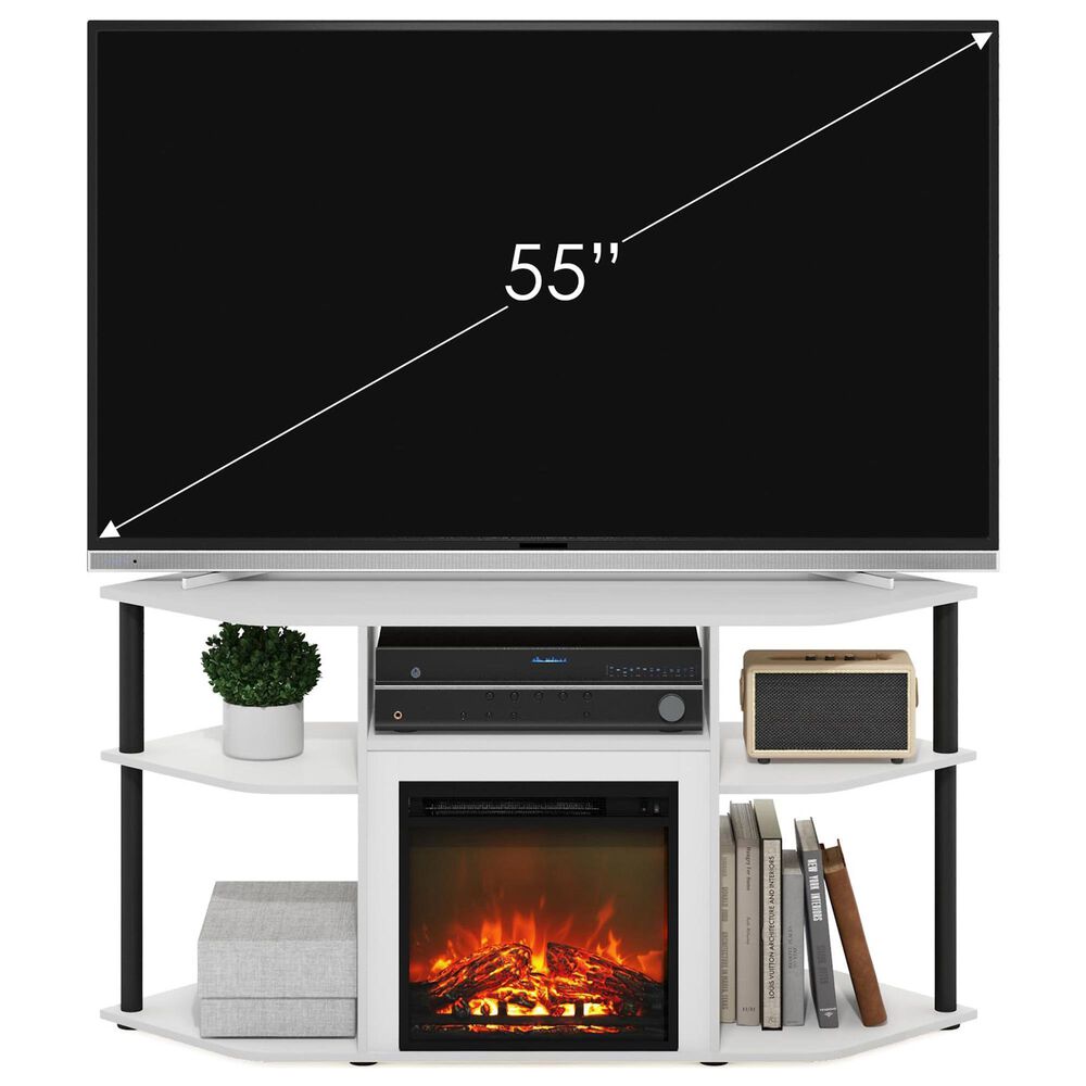 HOMLUX 47" Corner TV Stand with Electric Fireplace in White and Black, , large