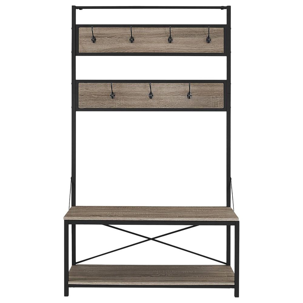 37B 72&quot; Metal and Wood Hall Tree in White Oak, , large