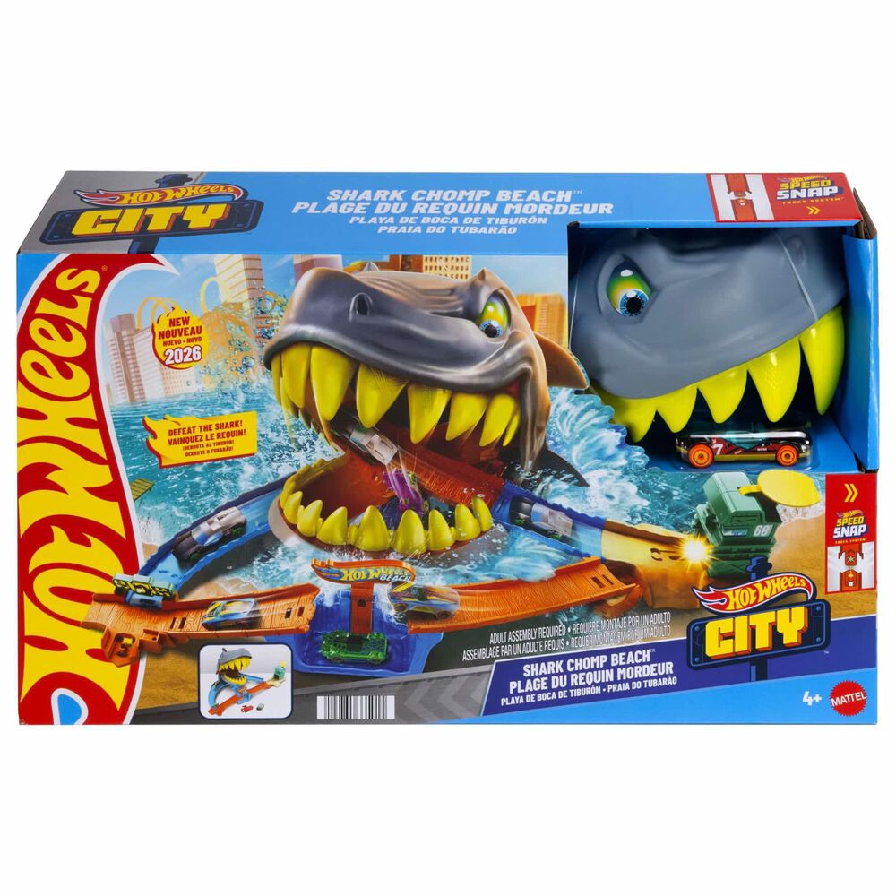 Hot Wheels City Shark Chomp Beach Playset with 1:64 Scale Die-Cast Toy Car, , large