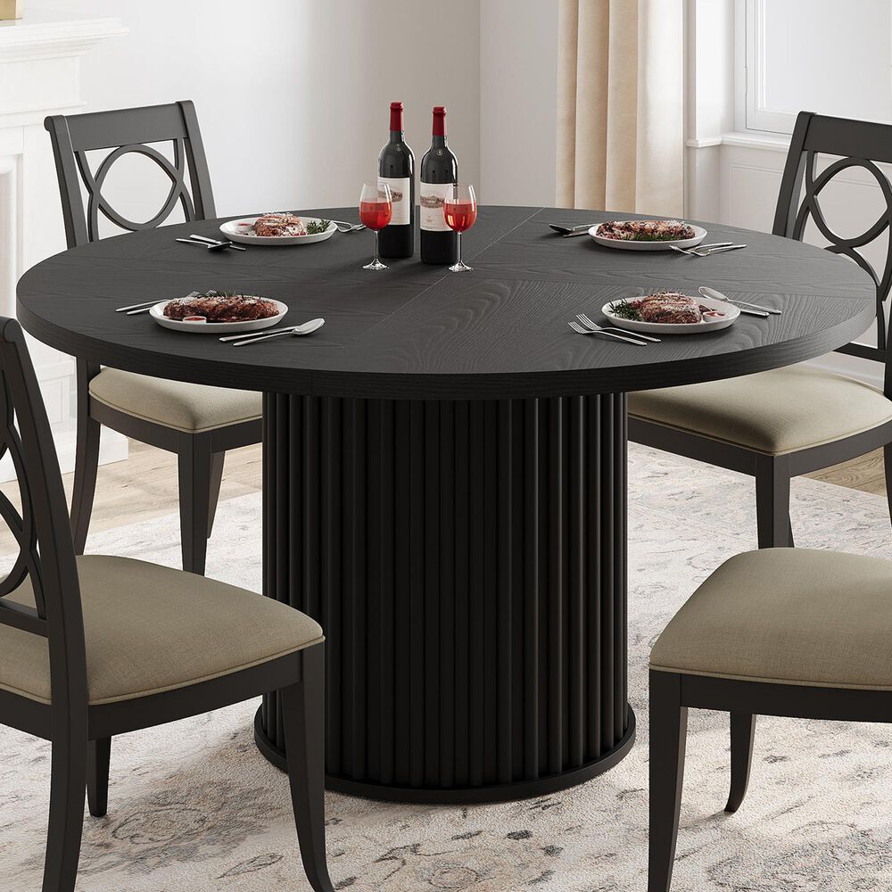 GARVEE 47" Round Industrial Dining Table in Black - Table Only, , large