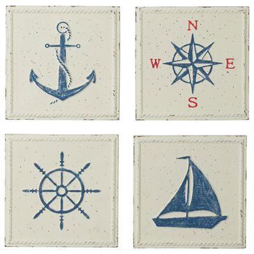 Maple and Jade 12" x 12" Wall Decor in Cream, Red and Blue (Set of 4), , large