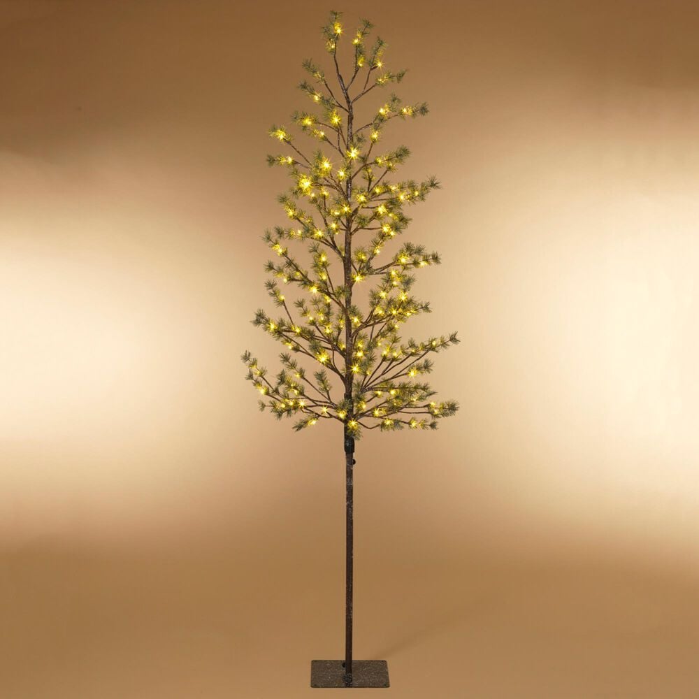 The Gerson Company 82.67" Icy Pine Tree with 140 LED White Lights in Green, , large