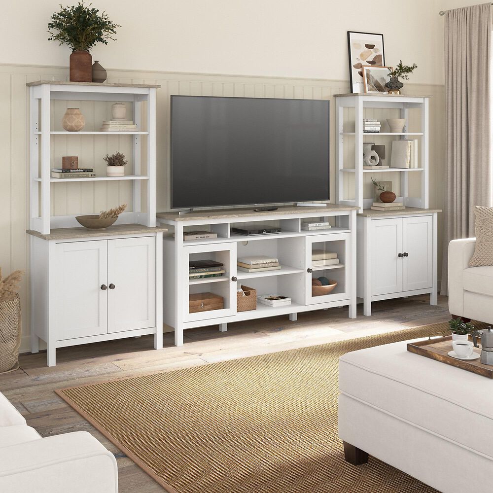 Bush Mayfield 60" TV Stand in Shiplap Gray and Pure White NFM