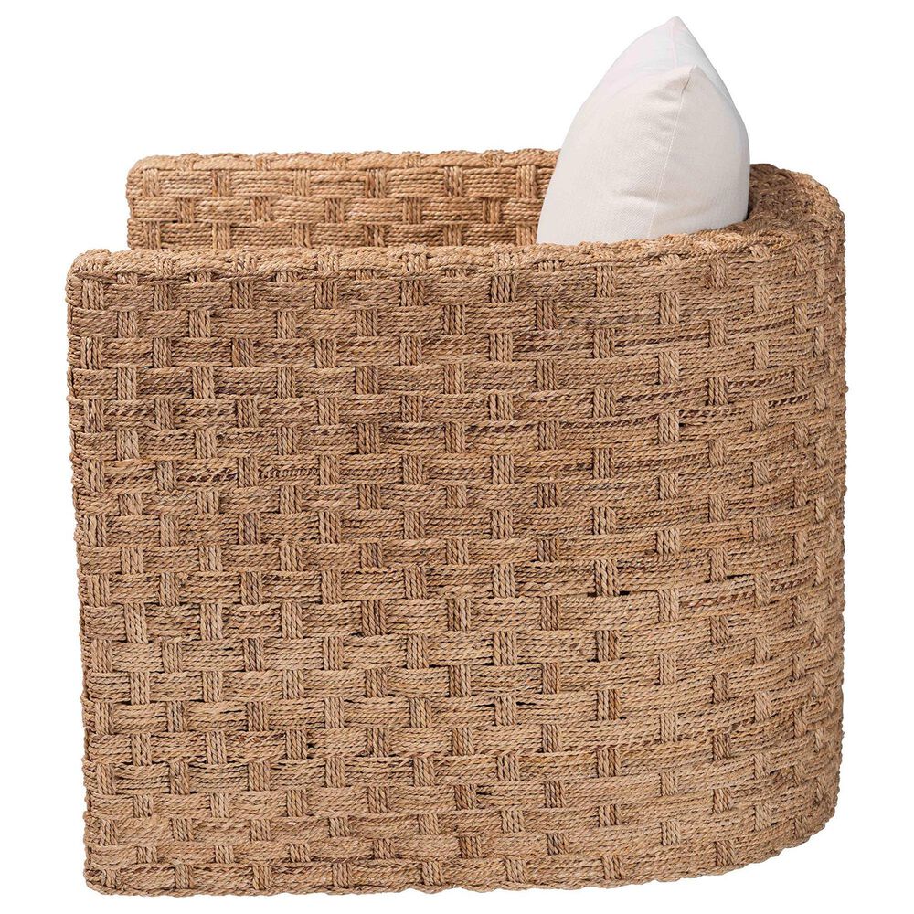 Baxton Studio Rhinos Seagrass Tuxedo Arm Chair in White, , large
