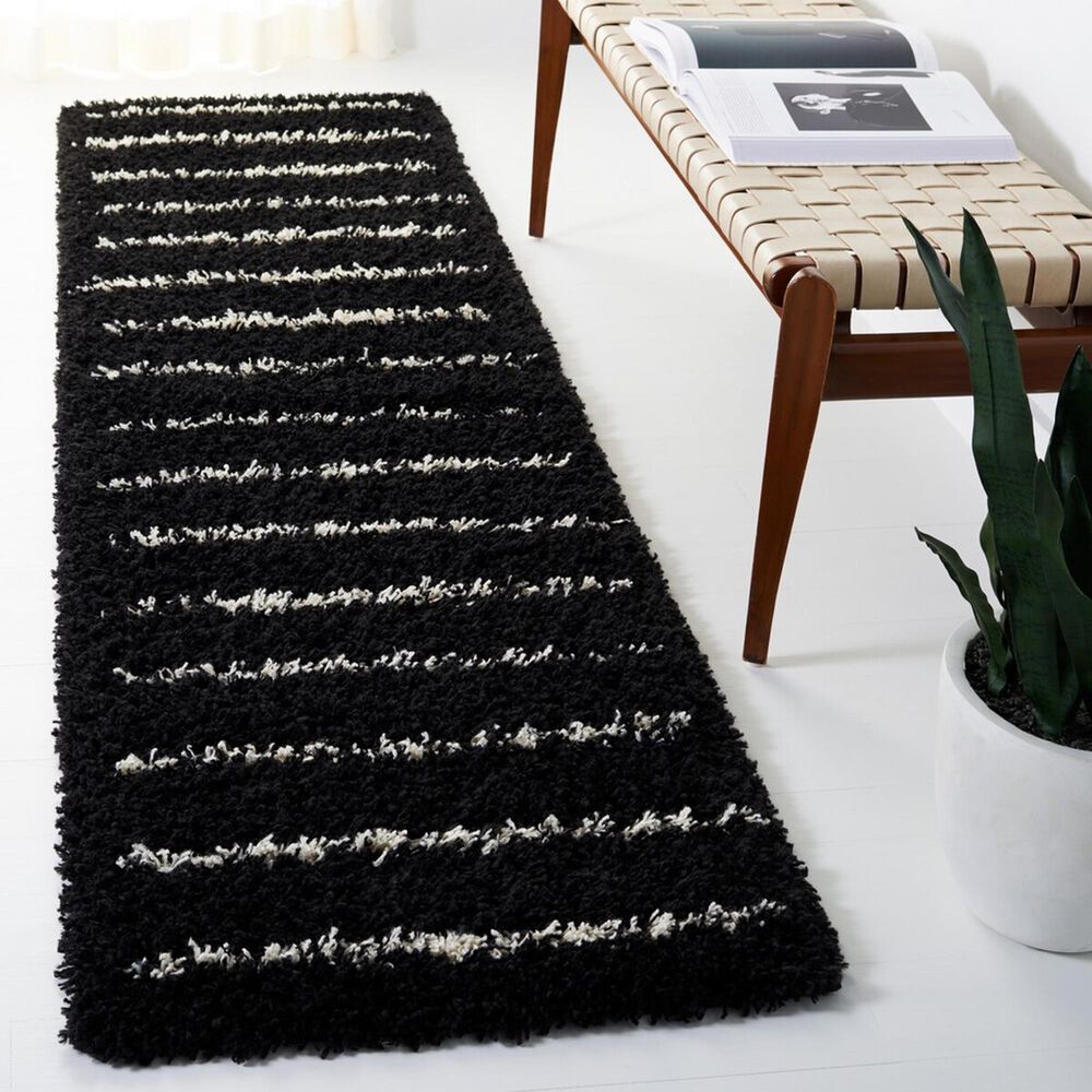 Safavieh Venus Shag VNS604Z 2&#39;2&quot; x 8&#39; Black and Ivory Runner, , large