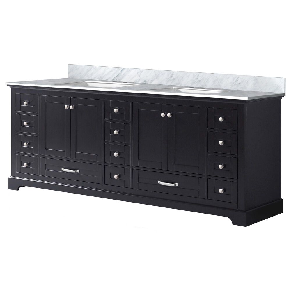 Lexora Home Dukes 84" Double Bathroom Vanity in Espresso with 2 cm White Carrara Marble Top and Rectangular Sinks, , large