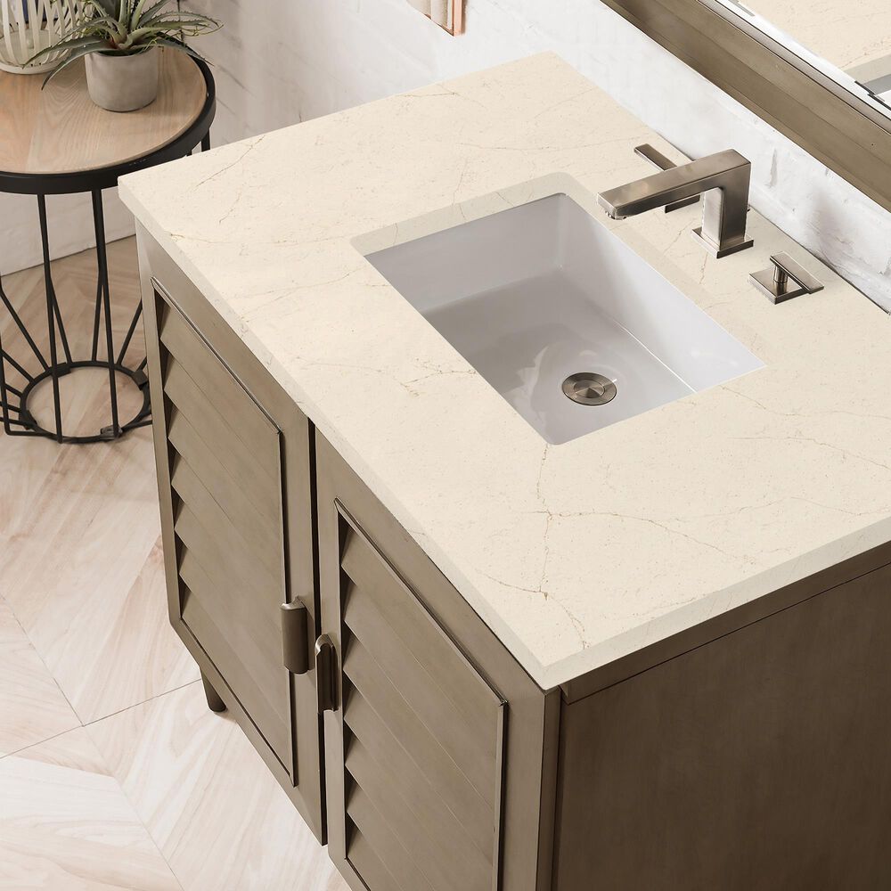 James Martin Vanities Portland 36&quot; Single Bathroom Vanity in Whitewashed Walnut with 3 cm Eternal Marfil Quartz Top and Rectangular Sink, , large