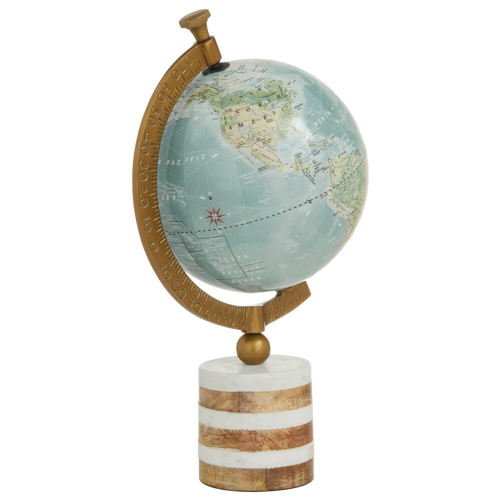 Maple and Jade 8&quot; x 16&quot; Globe in Turquoise, Green, Brass and Natural, , large