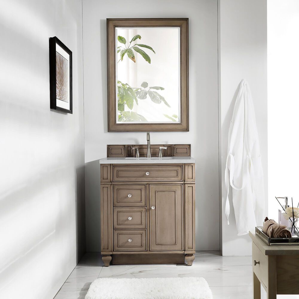 James Martin Bristol 30&quot; Single Bathroom Vanity in Whitewashed Walnut with 3 cm Eternal Serena Quartz Top and Rectangle Sink, , large