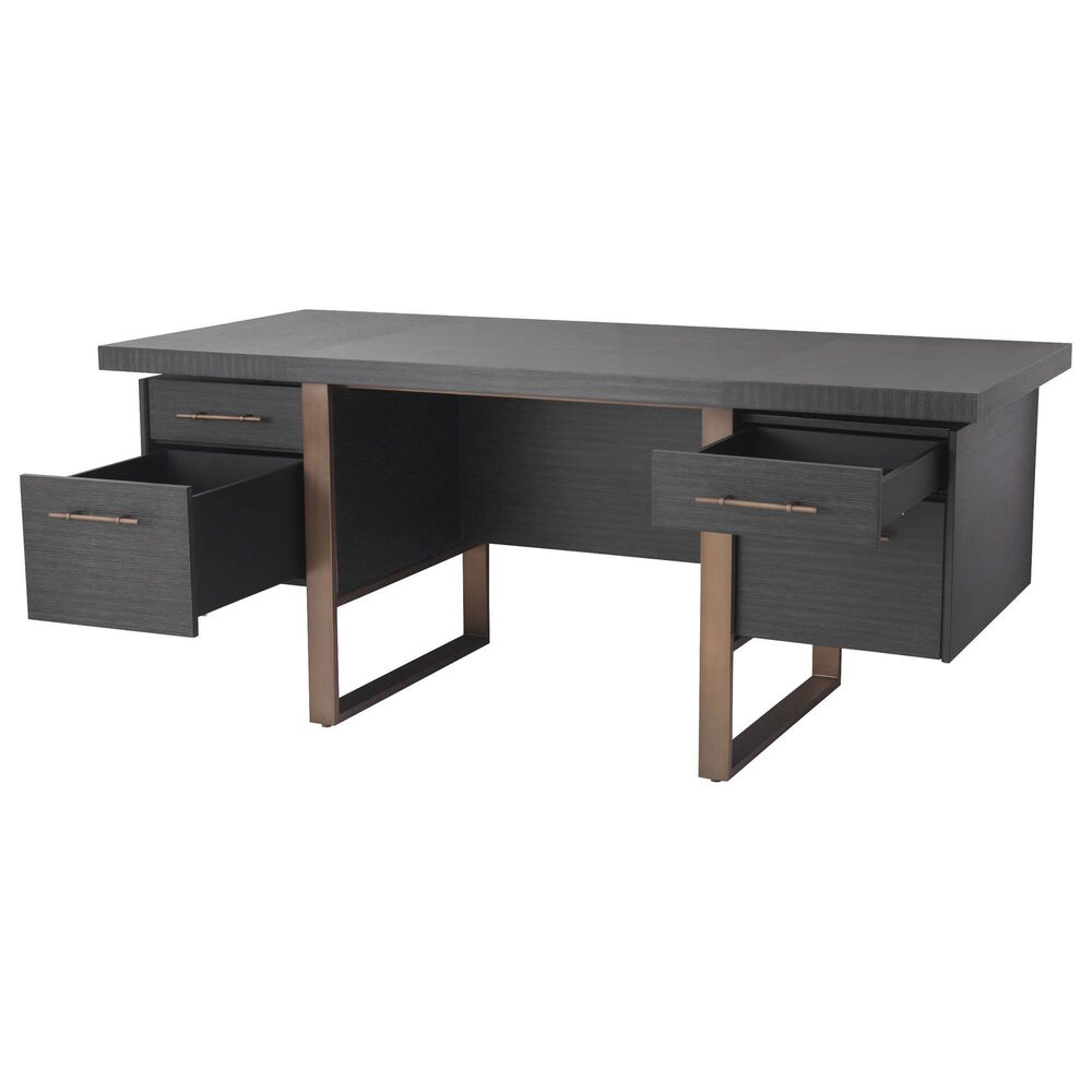 Eichholtz Canova Desk in Charcoal Grey Oak and Brushed Brass, , large