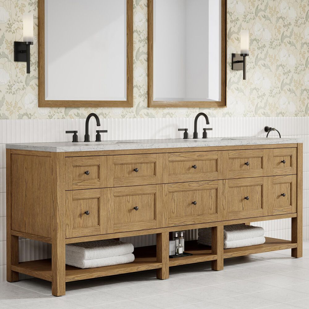 James Martin Breckenridge 84" Double Bathroom Vanity in Light Natural Oak with 3 cm Eternal Jasmine Pearl Top and Rectangular Sinks, , large