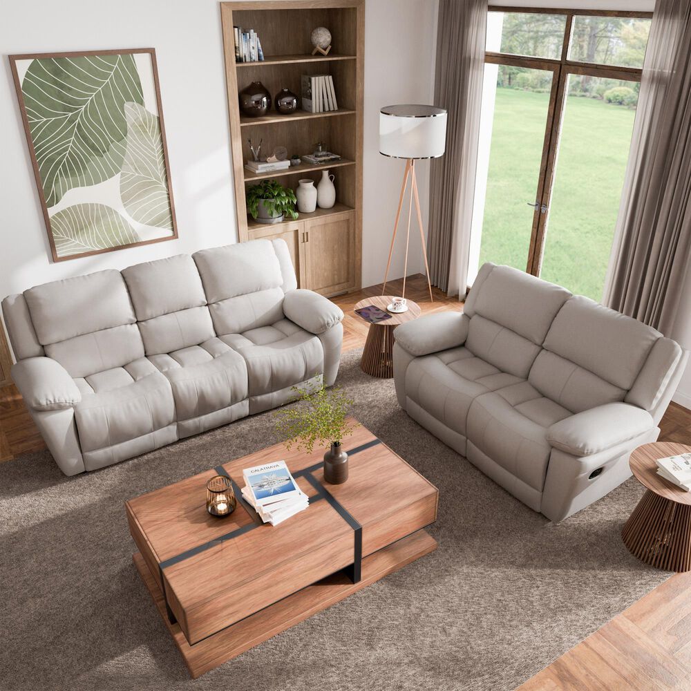 Furniture of America Glarus Manual Recliner Sofa and Loveseat Set in Off-White, , large