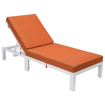 Leisuremod Chelsea Patio Lounge Chair with Orange Cushion in White, , large
