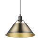 Golden Lighting Orwell 1-Light Wide Large Pendant with Aged Brass Shade in Matte Black, , large