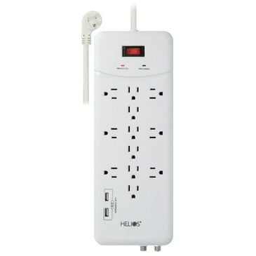 Helios 12-Outlet Surge Protector with 2 USB Charging Ports in White, , large