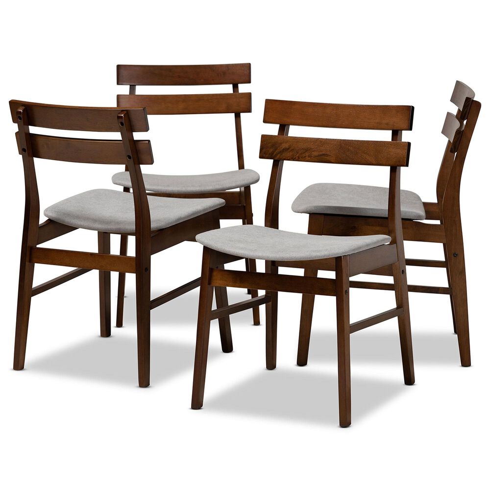 Baxton Studio Devlin Side Chair with Light Grey Cushion in Walnut Brown (Set of 4), , large