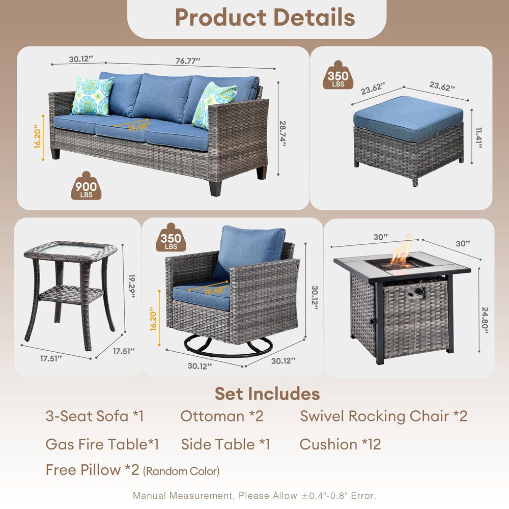 HOMLUX 7-Piece Patio Sofa Set in Denim Blue, , large