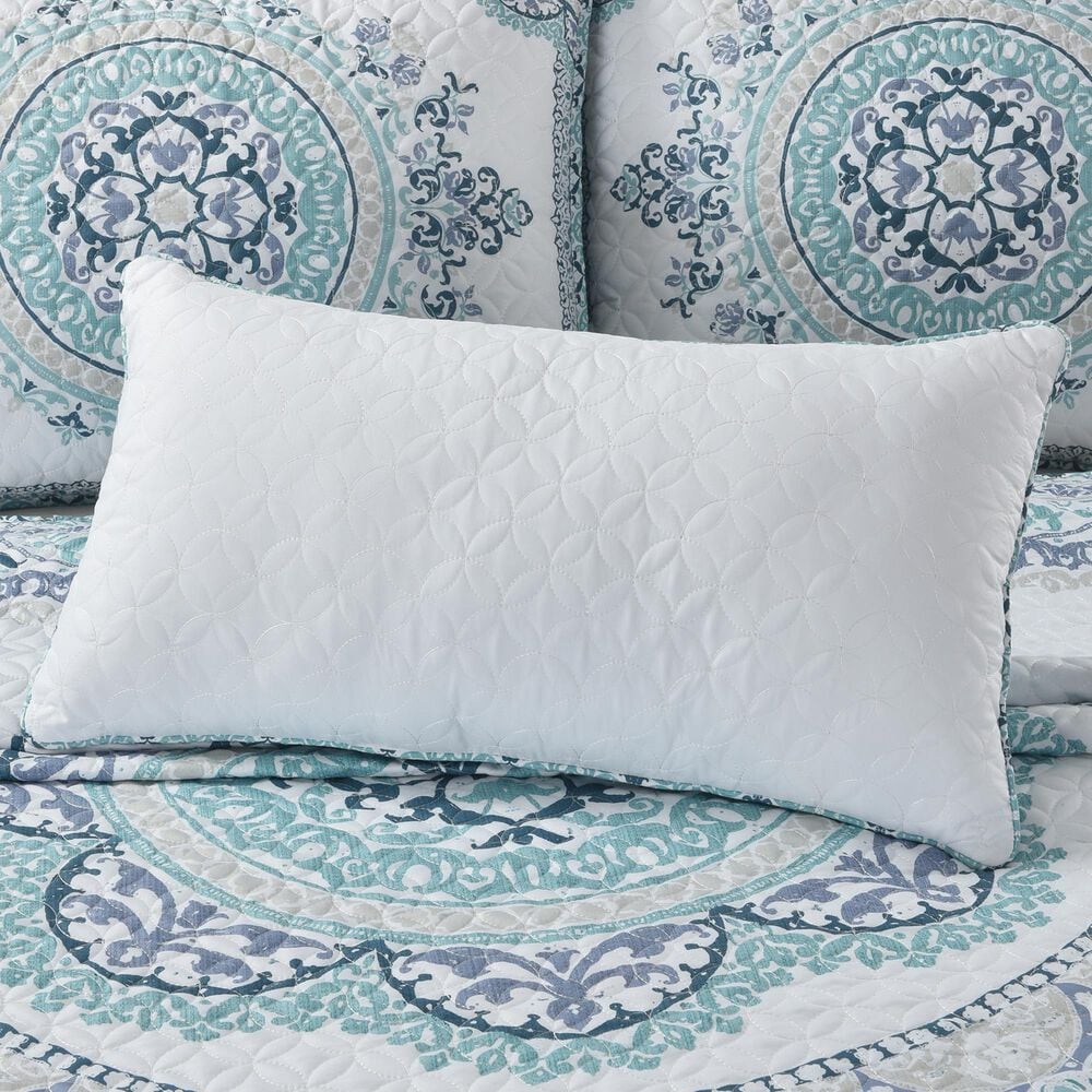 J. Queen New York Afton 13&quot; x 24&quot; Lumbar Pillow in White and Blue, , large