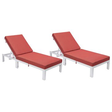 Leisuremod Chelsea Patio Lounge Chair with Red Cushion in White (Set of 2), , large