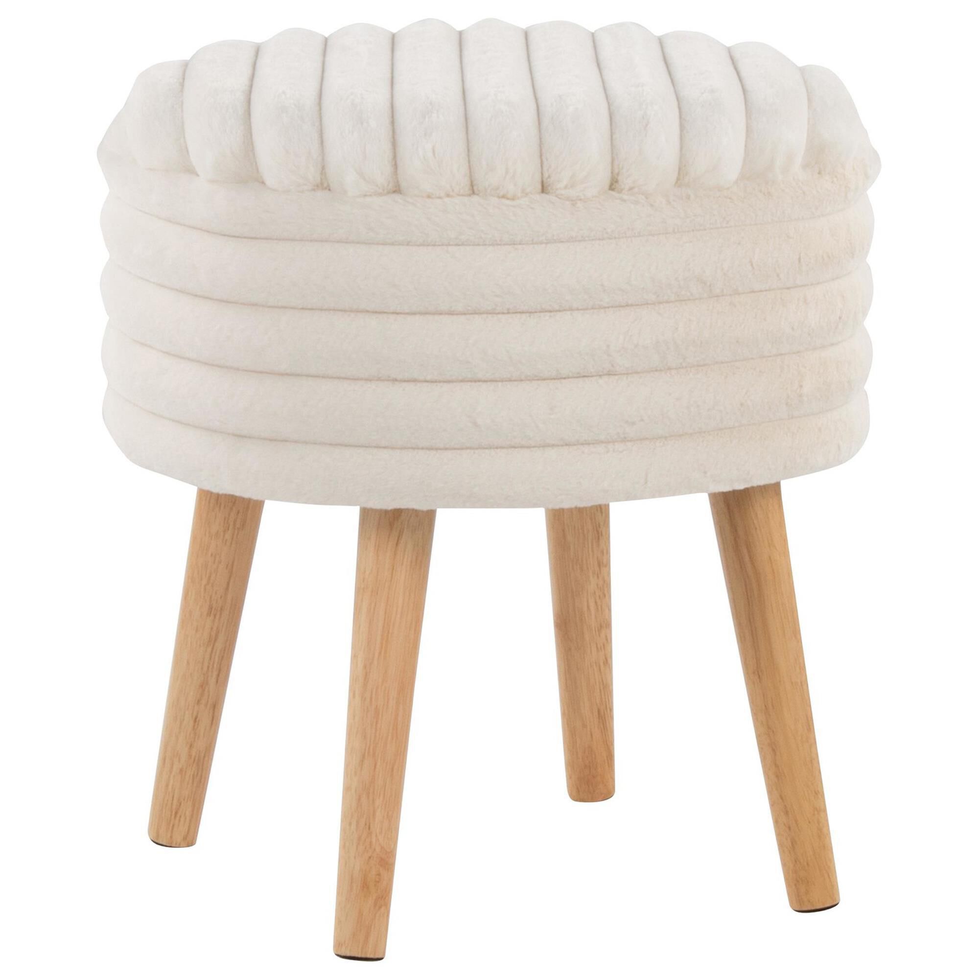 Lumisource Tray Plush 2-Piece Storage Ottoman Set in Cream