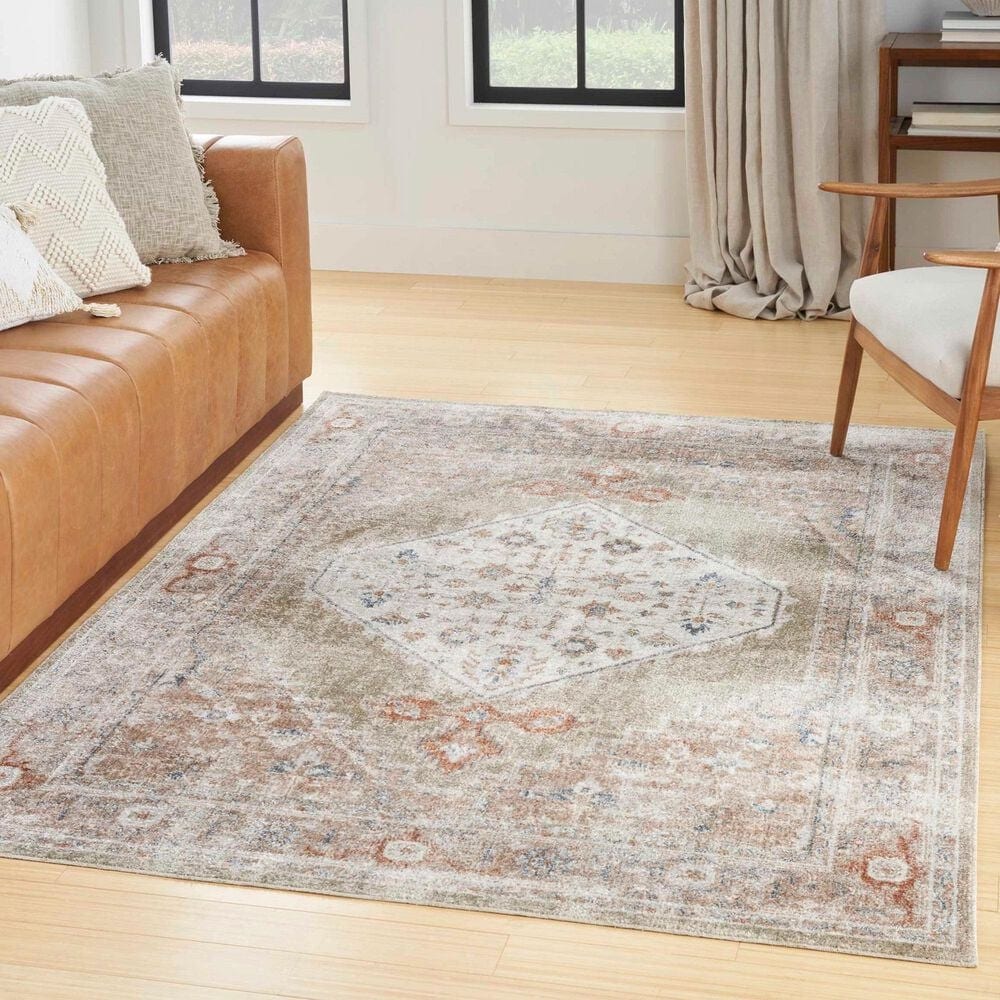 Nourison Astra Machine Washable 5&#39;3&quot; x 7&#39; Sage and Multicolor Area Rug, , large