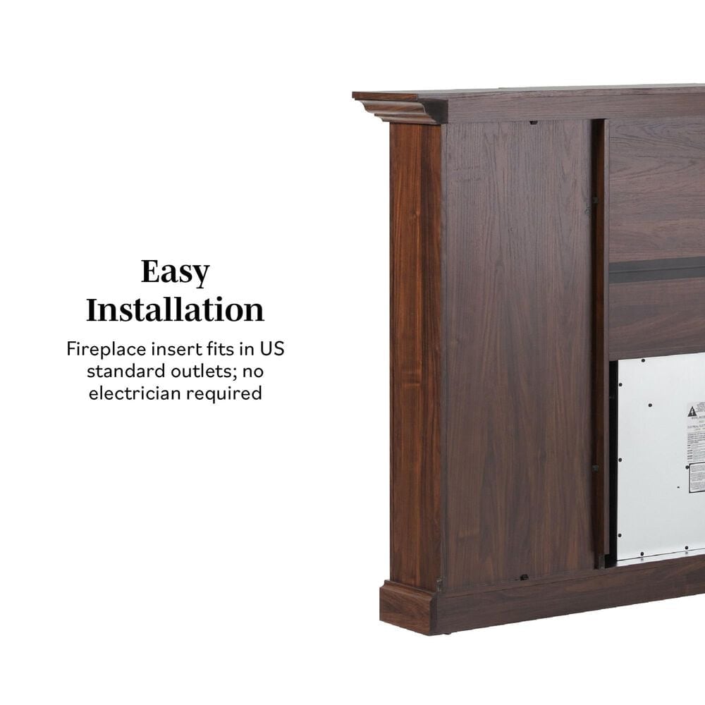 Walker Edison Cullen 70&quot; Electric Fireplace with Mantel and Shelves in Brown, , large