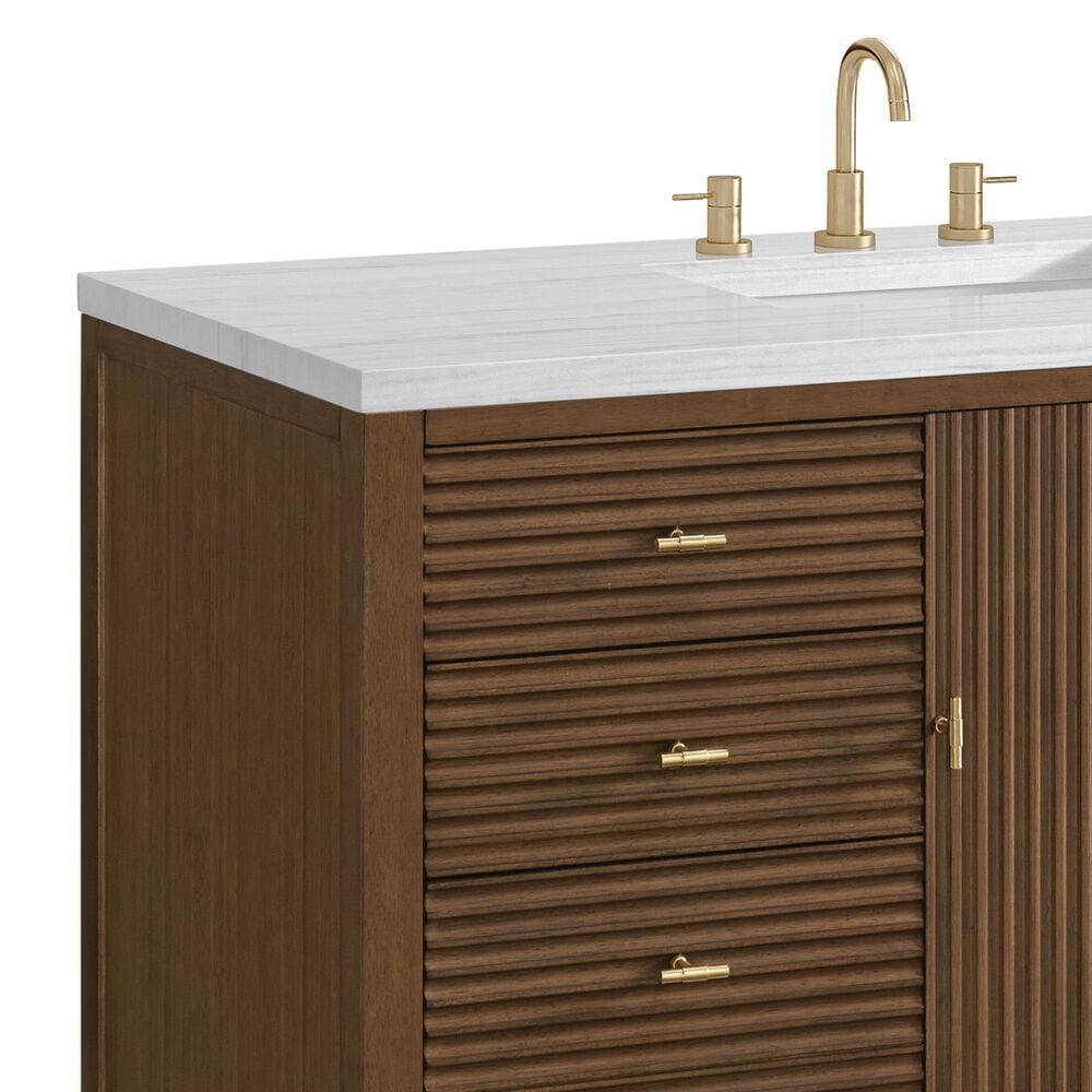 James Martin Vanities Myrrin 48&quot; Vanity in Mid-Century Walnut with 3 cm Arctic Fall Solid Surface Top, , large