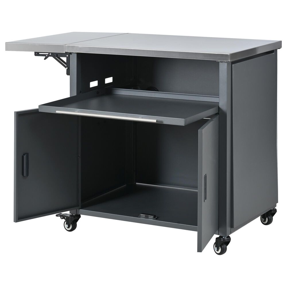 Hearth and Haven Outdoor Kitchen Island Cart with Dual Expandable Stainless Steel Tabletops in Gray, , large