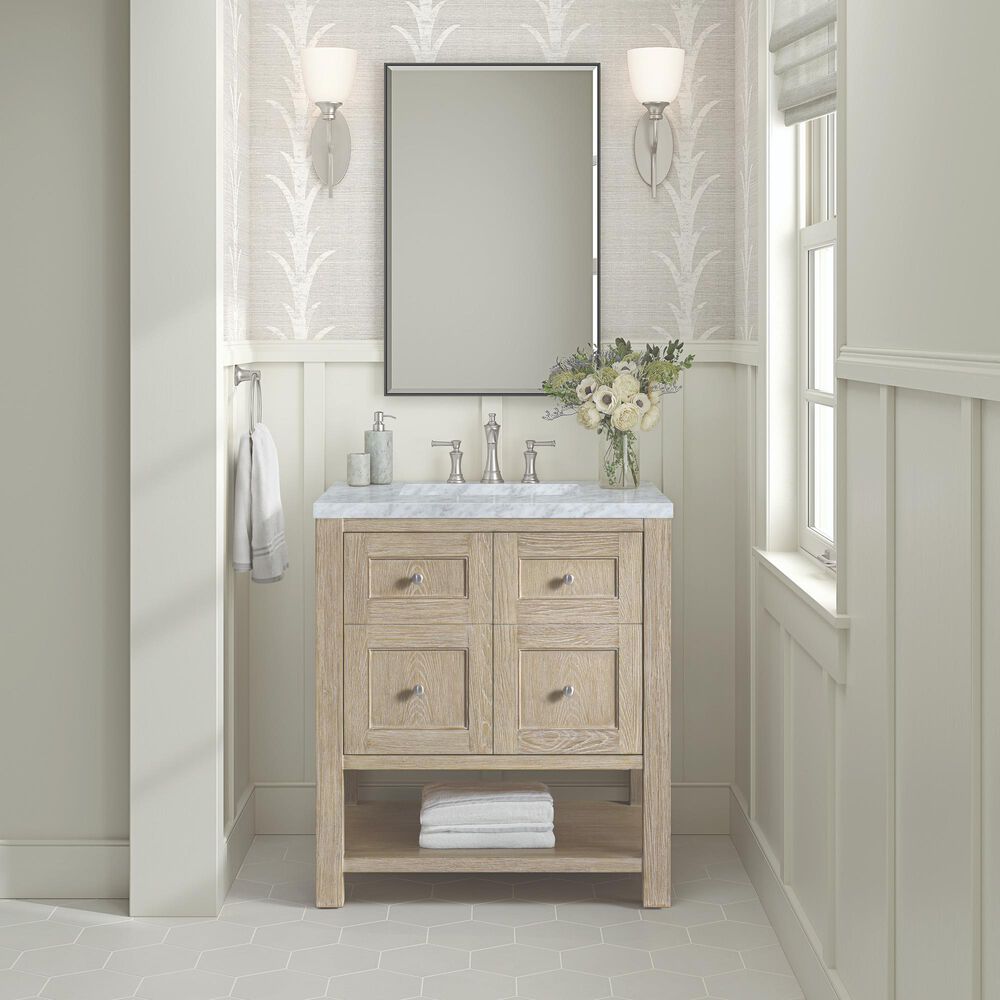 James Martin Vanities Breckenridge 30&quot; Single Vanity, Whitewashed Oak w/ 3 CM Carrara White Marble Top, , large